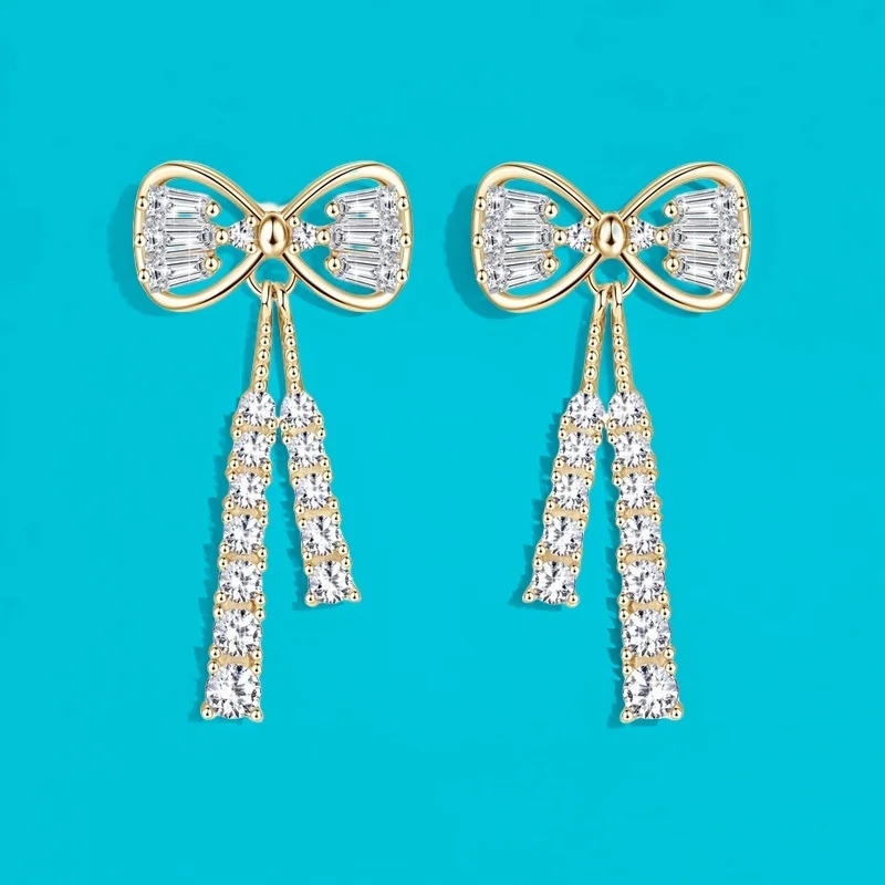 Moissanite Butterfly Earrings S925 Silver Full Coverage European High-End GBA Certified Long Fringe Luxury Stylish Jewelry