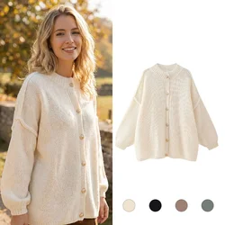 EDSA Women Basic Casual Loose Button Plain Knit Sweater Solid Coat New 2024 Autumn Winter Fasion Lazy Cozy Basic Sweater