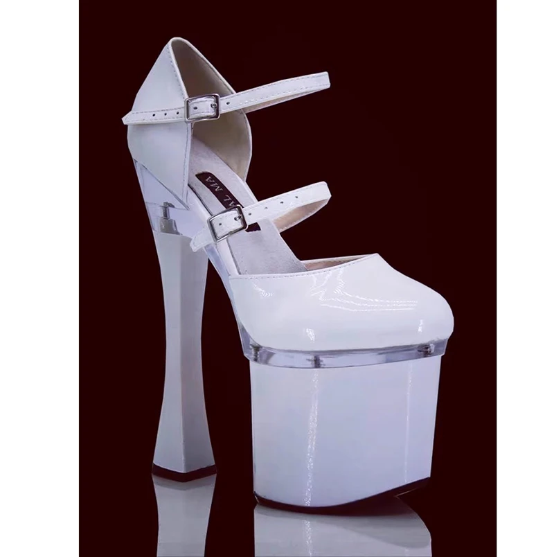 

18cm sexy high heels, white wedding shoes, thick heel super high single shoes, stage performance dress women's shoes