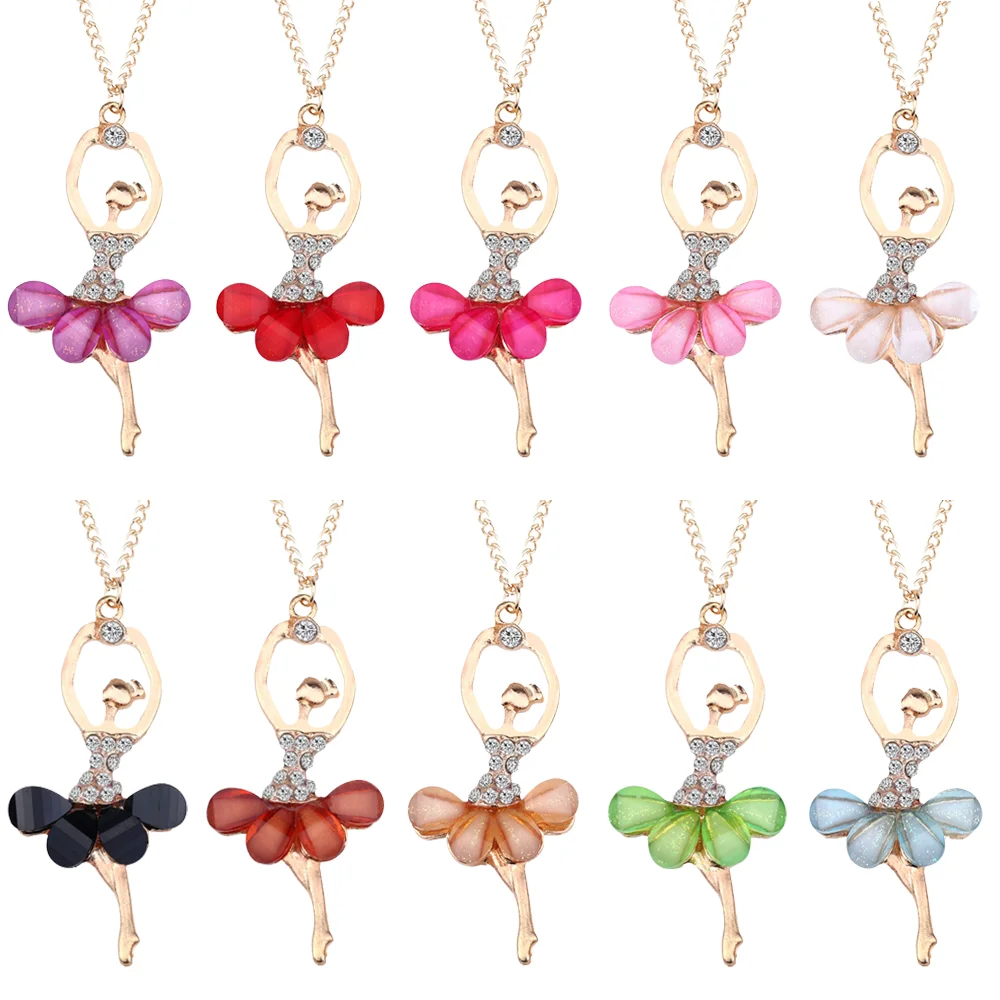 Fashion Crystal Ballet Dancer Girl Pendants Choker Acrylic Fairy Princess Girls Necklace Women Jewelry Accessories Bijoux Femme