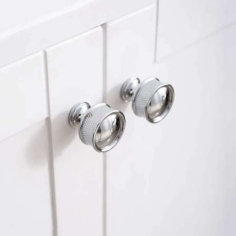 Bright Chrome Solid Brass Furniture Handles Knurled Textured Wardrobe Pulls Kitchen Cupboard Door Knob Modern Cabinet Hardware