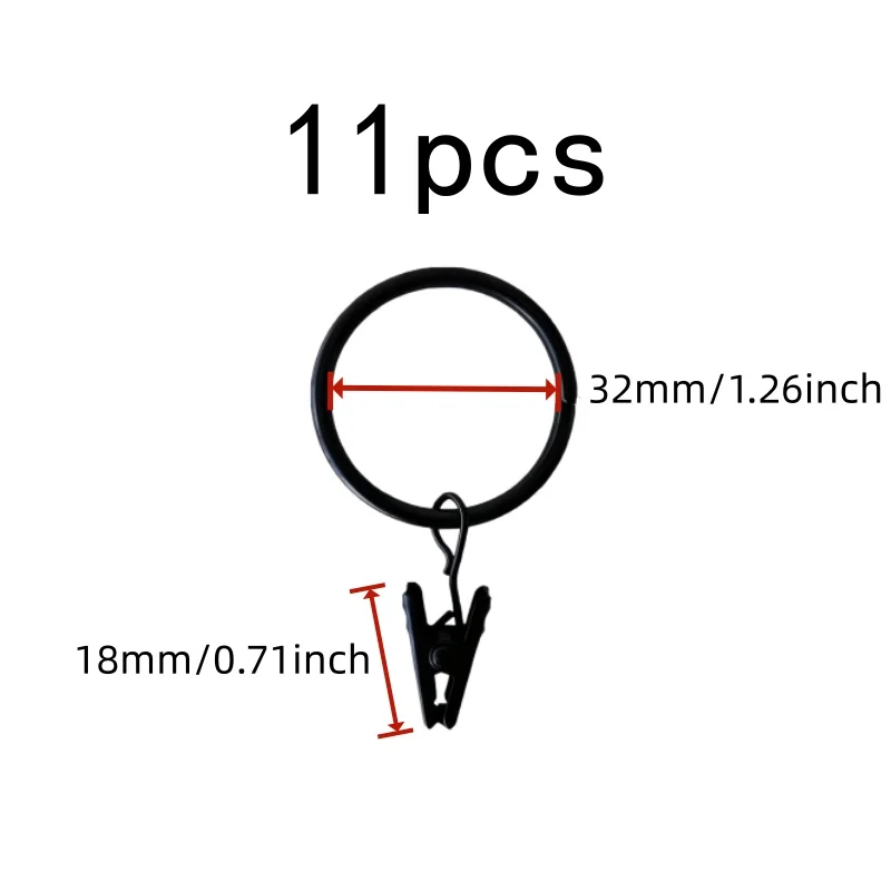 11 pcs Easy Slide On Rod 32mm Metal Curtain Hanger Rings, great for Bathroom Shower Panels, Sturdy Metal Ring