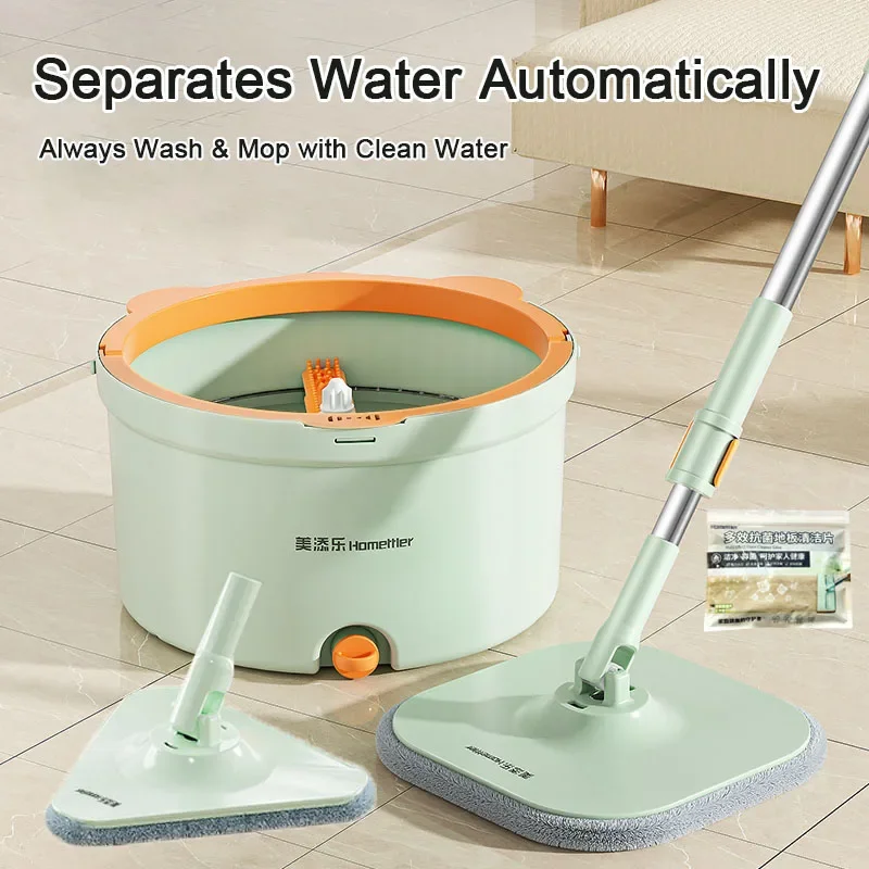 

Rotating Squeeze Mop with Bucket Set with 4 Replaceable Mop Pads 360°Cean Microfiber Lazy Floor Window Household Cleaning Mops