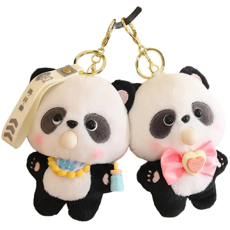 

14cm Spitting a Bubble Plush Panda Pendant Small Cartoon Animal Stuffed Soft Keyring Key Chain Fashion Accessory for Bag Gift