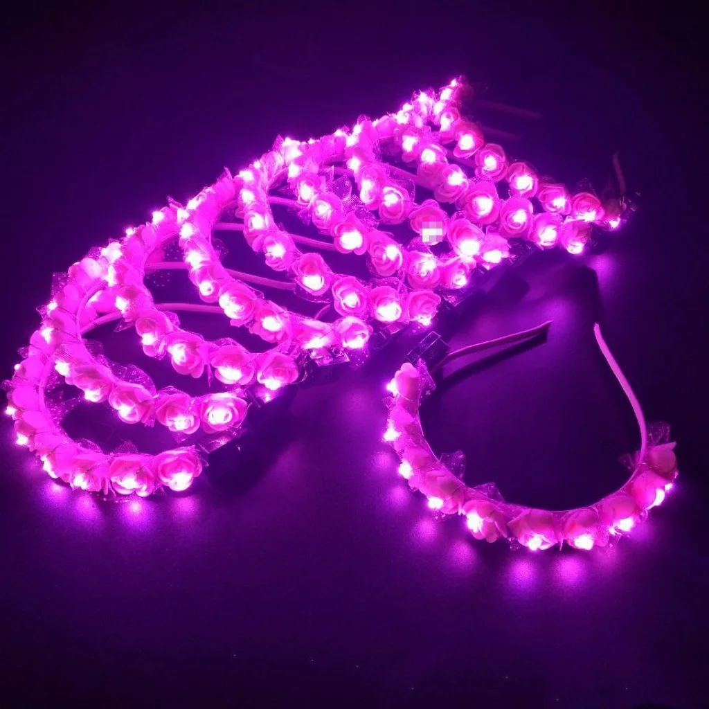 10Pcs/Set Women Girl Glow Light Up Headband Bridal Flower Wreath Crown Neon LED Party Crown Wedding Birthday Luminous Festival