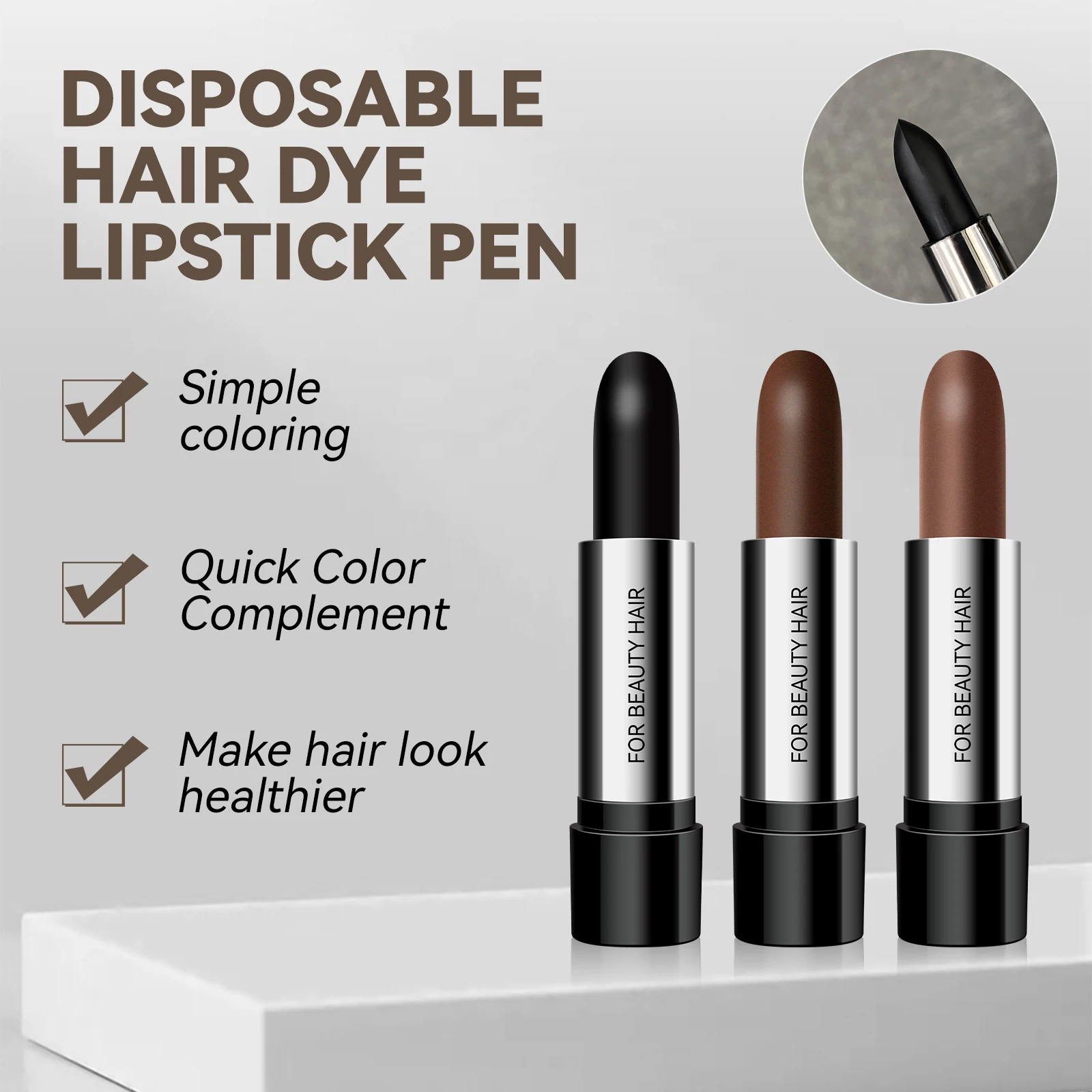 Pluma de tinte temporal desechable para cubrir el cabello blanco, tinte para el cabello estilo lápiz labial, tinte temporal negro