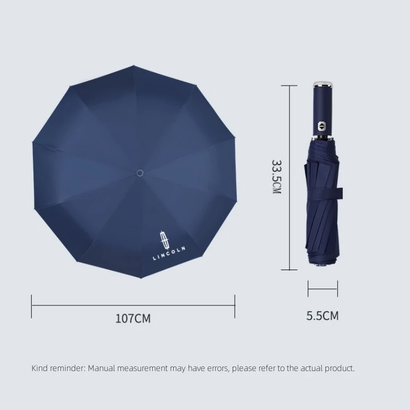 ร่มแบบพับอัตโนมัติเต็มรูปแบบพร้อมร่มกันลม LED สองชั้นกระดูกสำหรับระบบนำทางของ Lincoln MKC MKZ MKX MKT Corsair