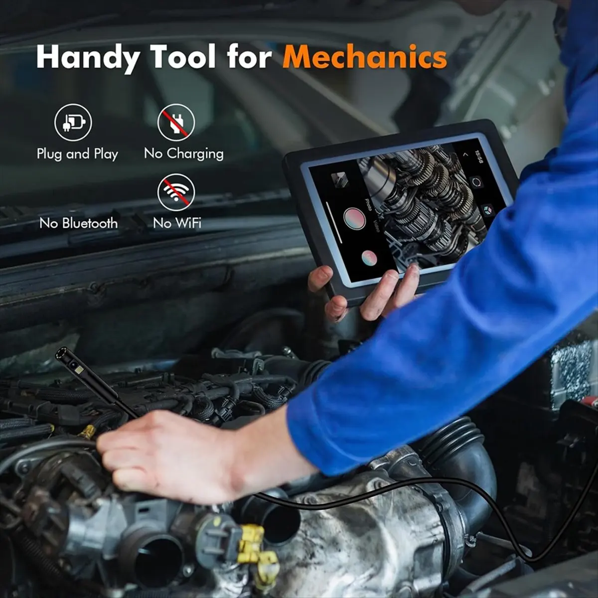 

Надежная эндоскопическая камера с подсветкой, эндоскопическая камера с 8+1 светодиодами, водонепроницаемая инспекционная камера 1920P IP67 (16,5 футов)