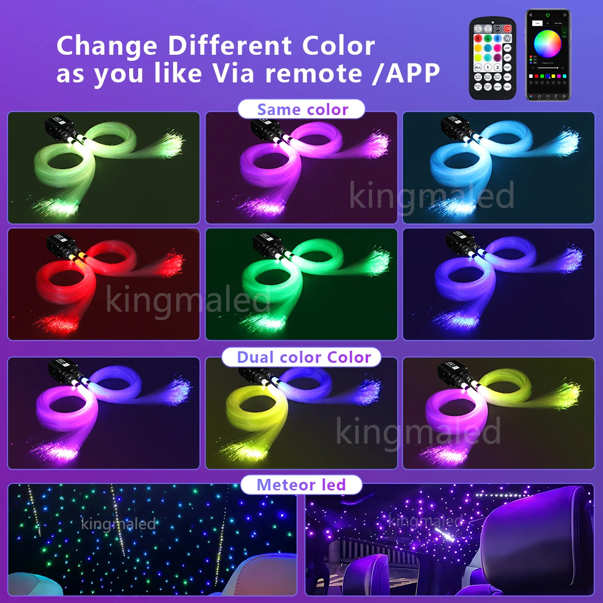 20 واط وميض سقف السيارة ضوء النجوم مع RGB النيزك الموسيقى APP التحكم الألياف البصرية ستار مجموعة إضاءة السقف لسقف السماء المرصعة بالنجوم