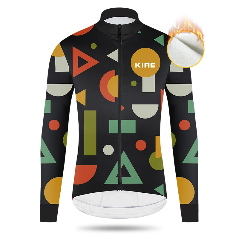 Kiae autumn and winter fleece cycling jacket, men's and women's road bikes, mountain bikes, windproof jacket, colorful geometry