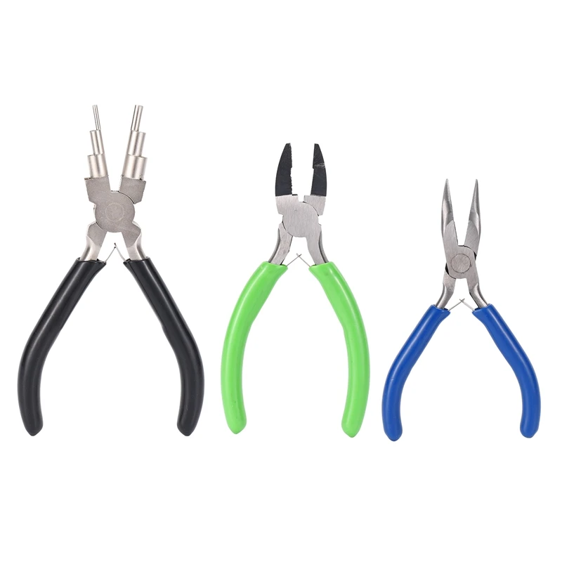 

3 Pcs Jewelry Pliers Set Includes 6 in 1 Jewelry Pliers Nylon Nose Pliers Curved Nose Pliers, Jewelry Making Tools