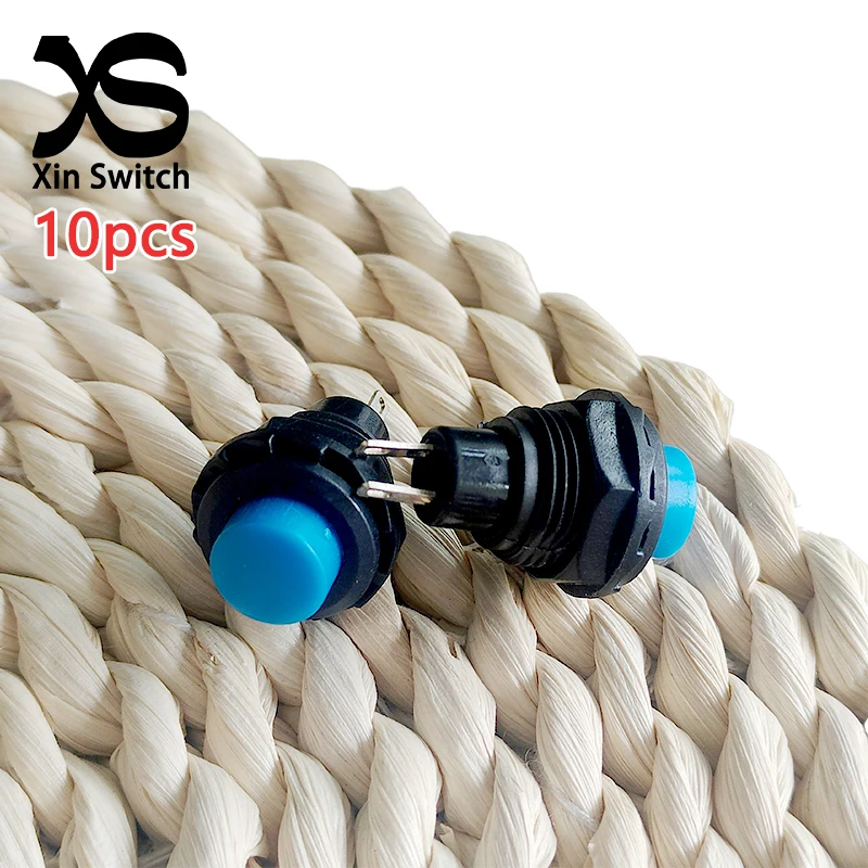 10PCS R13-502 Blue Circular Plastic Push Switch 1.5A 250V/3A 125V Opening 12mm Nut Fixed Type Self Resetting Button Switch