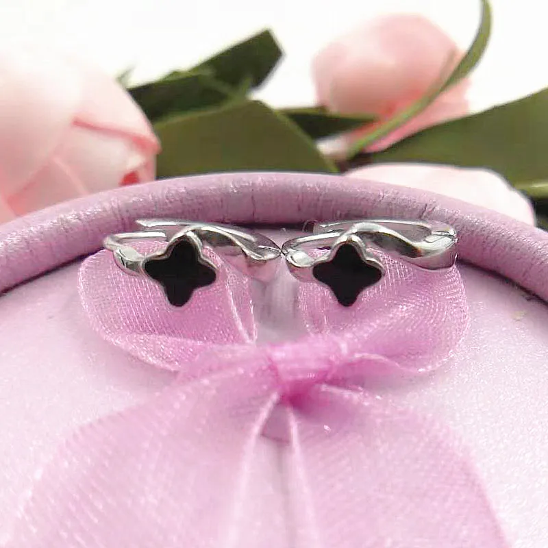 

925 Sterling Silver Needle Fashion Black Zircon Pendant Clover Earrings New Small Hoop Earrings for Women Piercing Jewelry