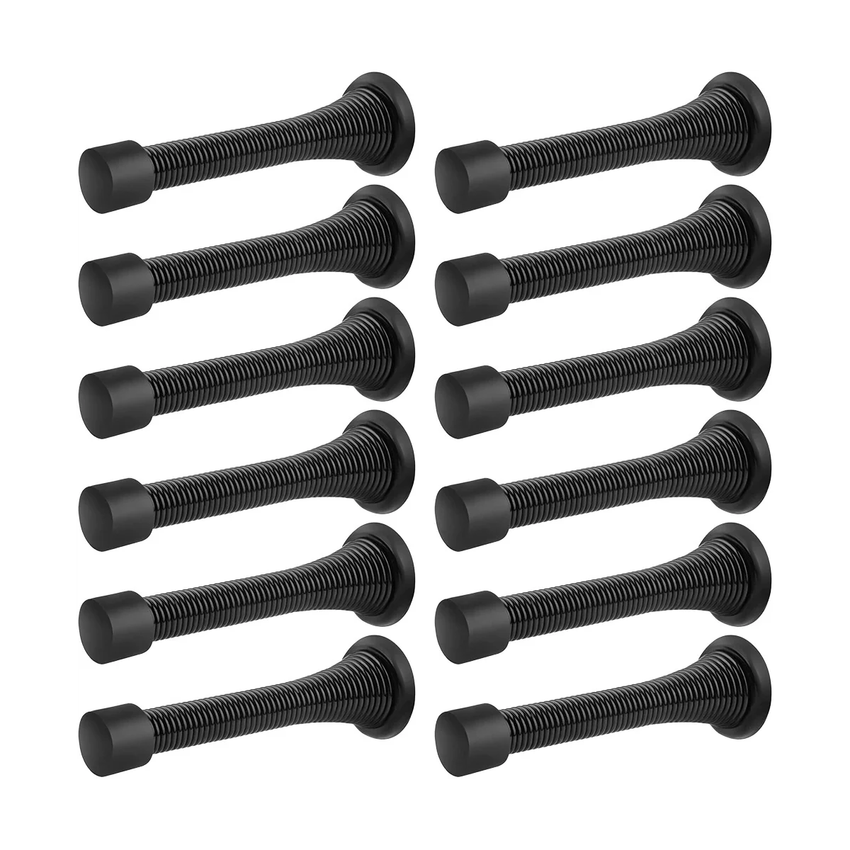 12 Pack Black Spring Door Stops, Flexible Spring Door Stopper with Low Mounted Black Rubber Bumper Tips