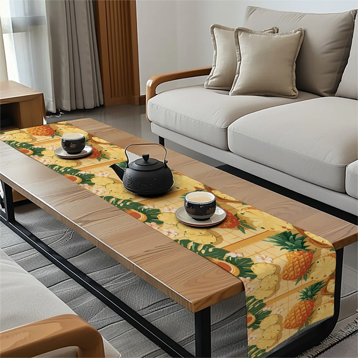 decoration table runner Pineapple Tropical Summer Style Tablecloth for festival home party decor,available in multiple lengths.