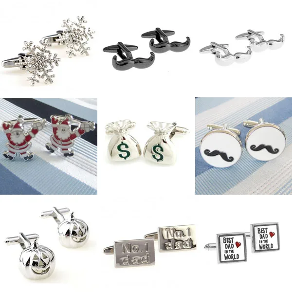 Fashion Gift Cufflink Cuff Link 1 Pair Big Promotion Snowflake Beard Santa Moustache Dad Father's Day Pumpkin