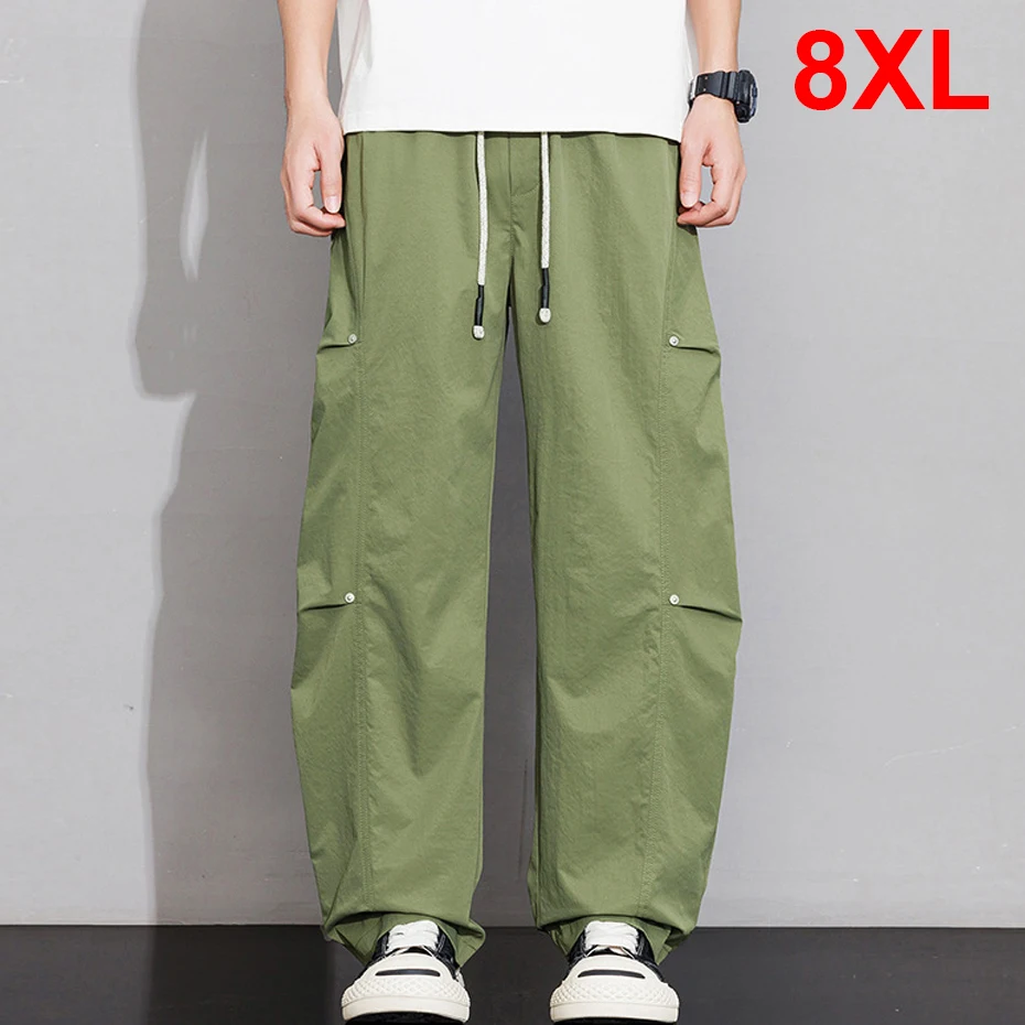 

Мужские брюки карго больших размеров 8XL, эластичные, с регулируемой талией, модные повседневные прямые брюки для мужчин, большие размеры 8XL