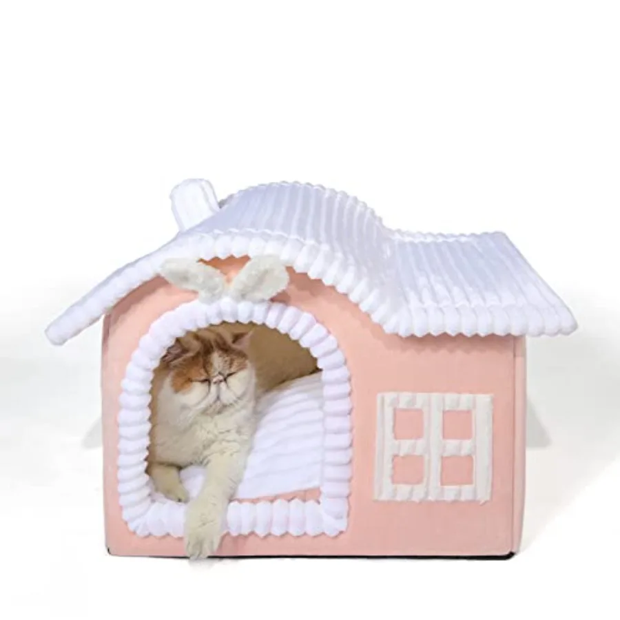

Rabbit Cat House for Indoor Cats, Cute Covered Cat Bed with Spacious Interior, Pet Cave Bed Up to 3-15 Lbs Kitten