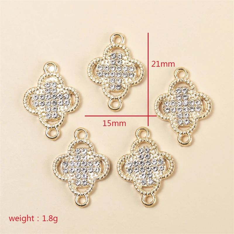 Fashion 10pcs/lots 15*21MM Crystal Four-leaf Clover Charms Connector DIY Necklaces Bracelet for Jewelry Making Accessories