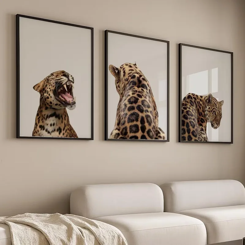 3PCS Frameless,3PCS Leopard Roar Print  Cheetah Wall Art  Animal Printed Posters Stylish Wall Decor  Canvas Paintings for Room D