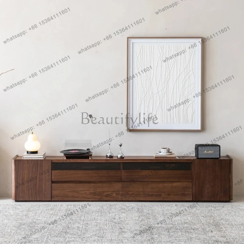 

Black Walnut TV Cabinet Solid Wood Vintage Style Living Room Simple Floor Storage Cabinet