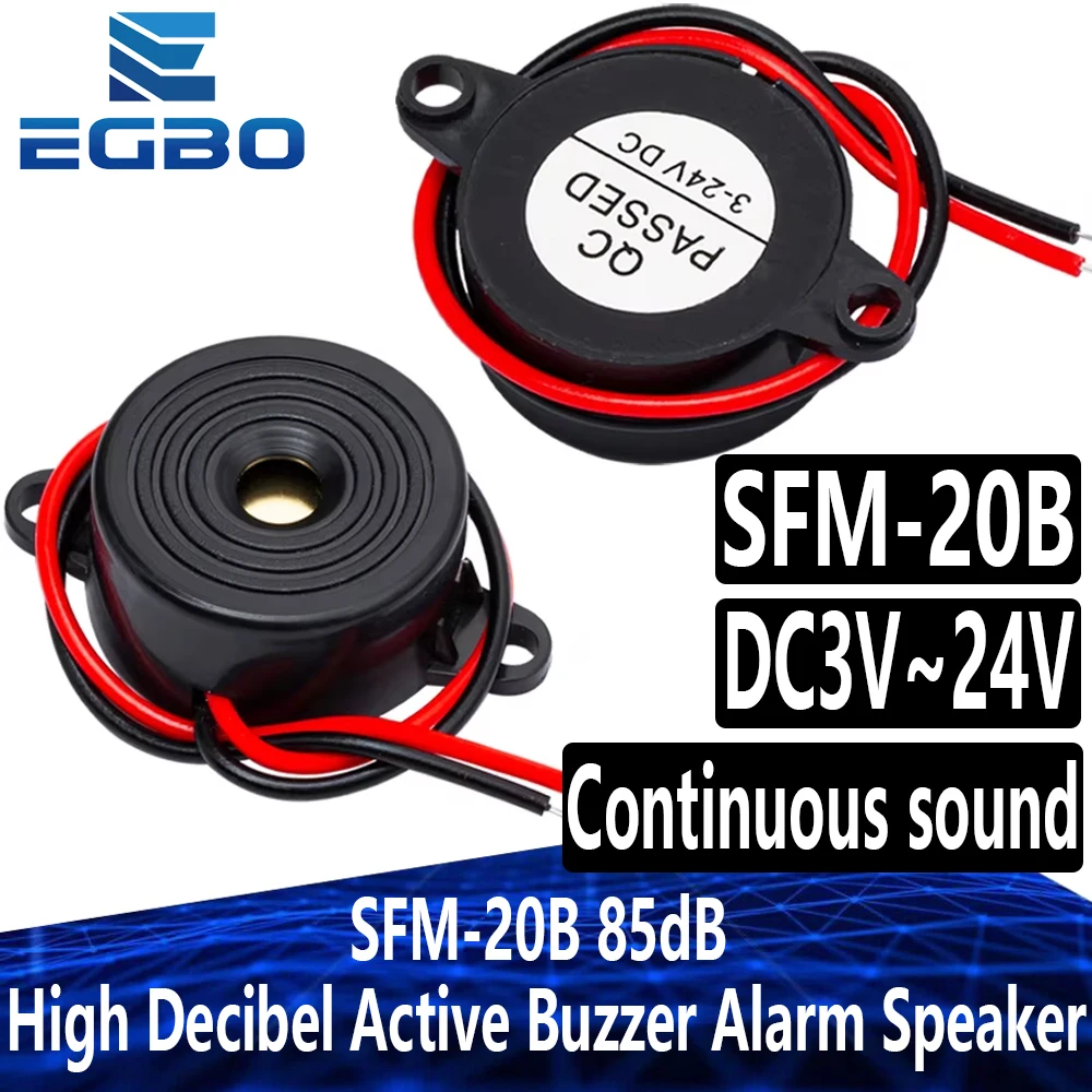 SFM-20B 하이 데시벨 액티브 부저 알람 스피커, DC3-24V 연속 사운드 부저, 2312 압전 피에조 전자, 1-20 개