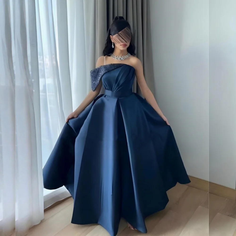 

Customized Charmeuse Sequined Pleat One-shoulder A-line Long Dresses Bespoke Occasion Women Luxury Evening Elegant Formal