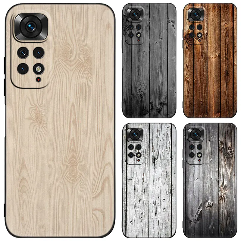 Carved Wood Black Phone Case For Xiaomi Redmi Note 12 Pro 11 Pro Plus 11S 11T 10 10T 5G 10S 9S 9 8 Pro Cover