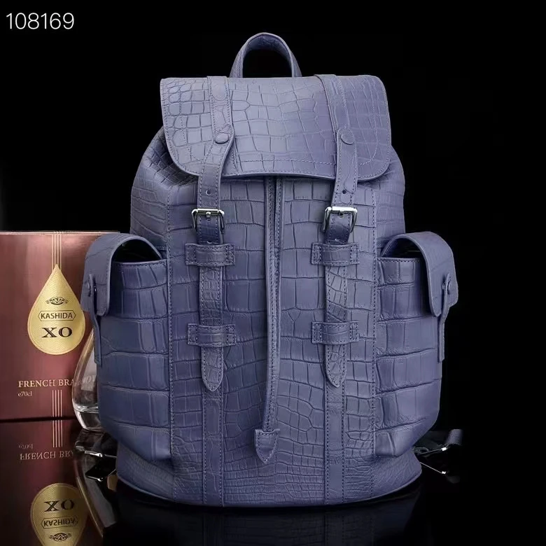 2022 new genuine crocodile skin backpack daily bag real alligator leather knapsack leisure fashion stlyle big size black blue