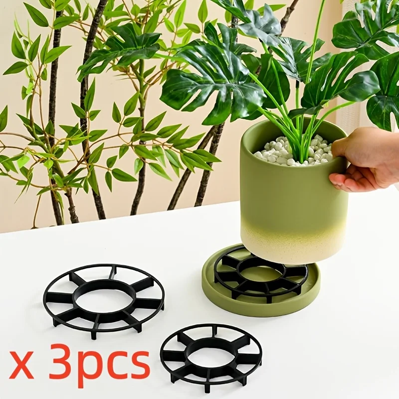 3pcs/pack Plastic Flower Pot Tray Garden Flower Pot Bottom Cushion To Prevent Plant Root Rot Home Fowerpot Breathable Drainage M