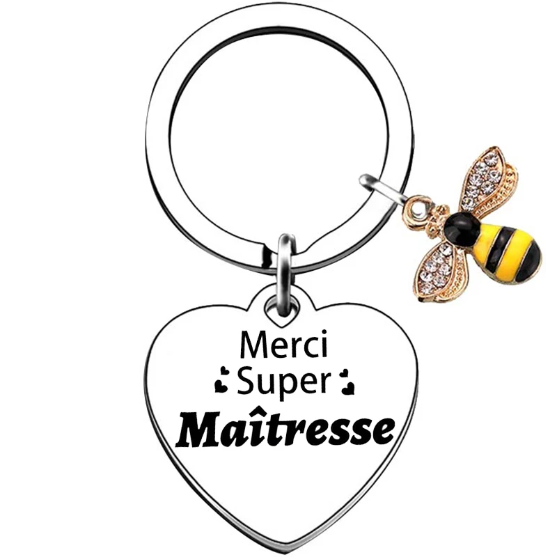 Heart Merci maitresse French Teacher Gifts Keychain Teacher Appreciation Gifts Key chain Keyring Holder Teacher Graduation Gifts