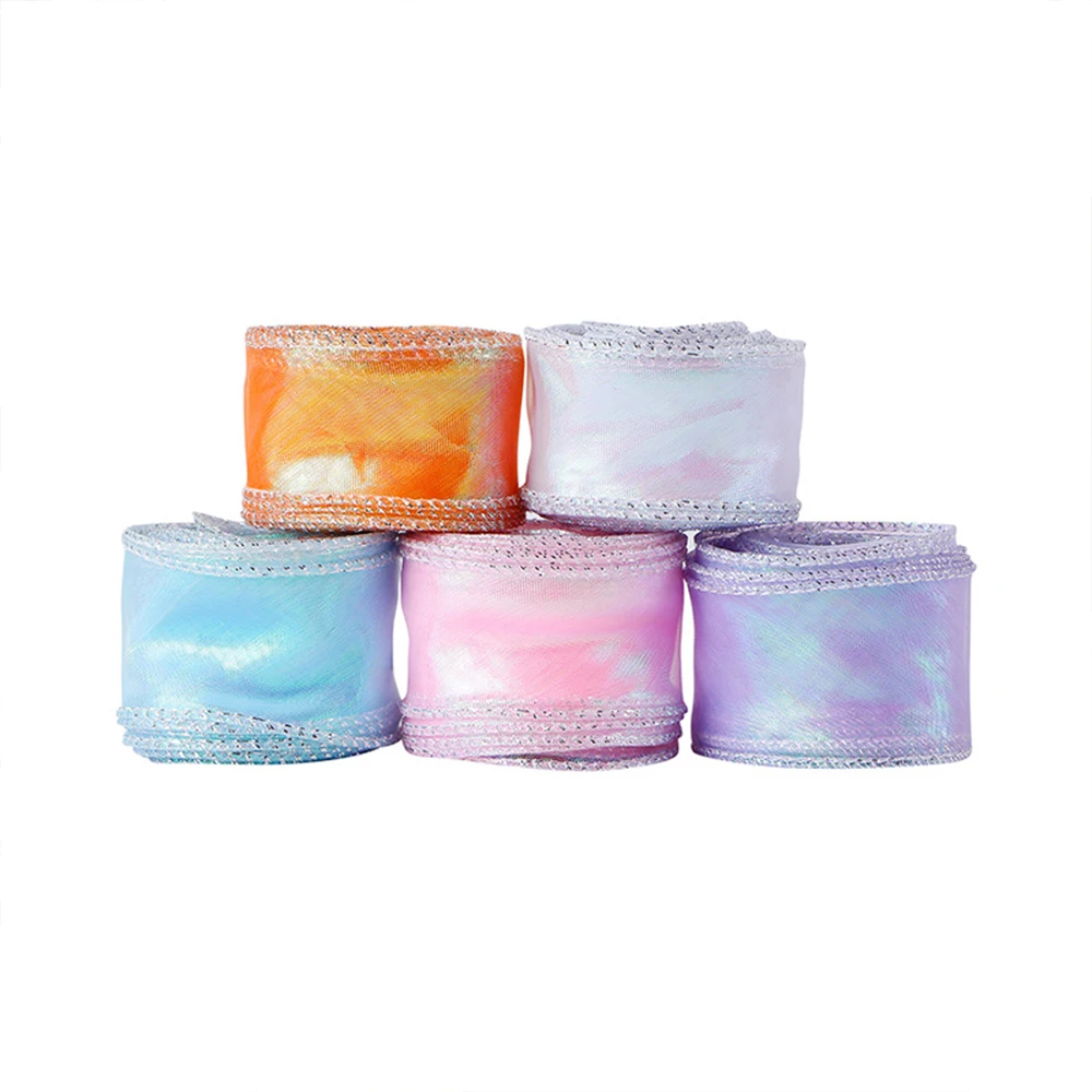 5Yards 4cm Fishtail Organza Ribbon Reflective Iridescent Wavy Edge Ribbon for Gift Wrapping DIY Bow Bouquet Wedding Voile Ribbon