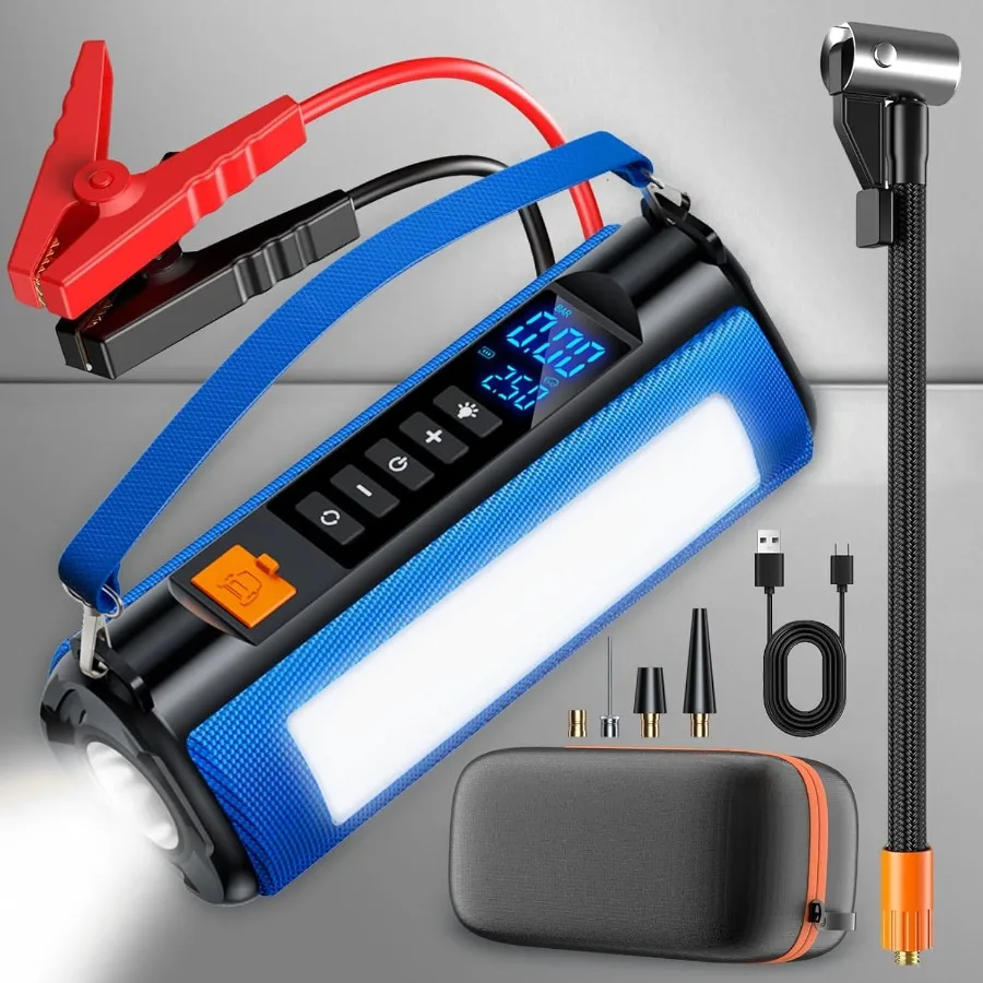 

5000A Jump Starter with Air Compressor for 12V Vehicles: Portable Car Battery Jump Starter Pack with 150PSI Tire Inflator 4 Mod