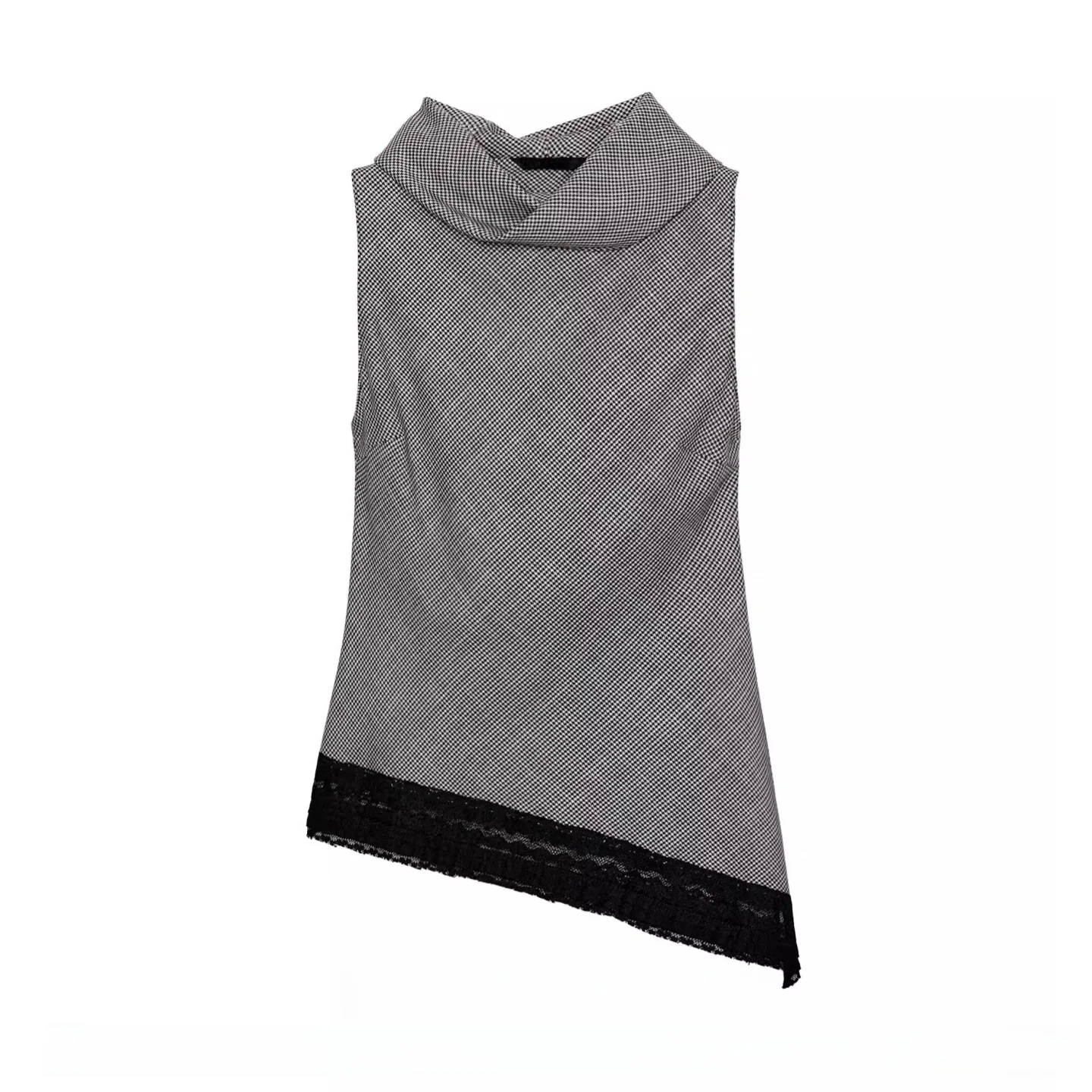 Spring Summer New Women's Sleeveless Lace Draped Neck Bird Pattern Asymmetric Slit Top Slim Fit Curve Vest Regular Length