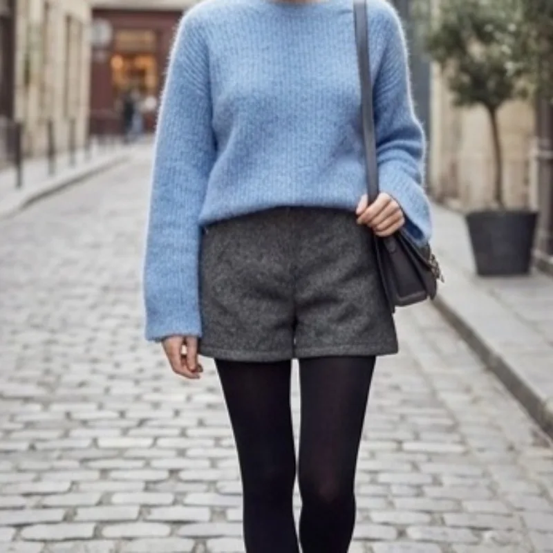 Fall Winter Shorts Women Cozy Soft Fashion Basic Warm Elegant All-match Loose Temperament Solid Feminine High Waist Korean Style