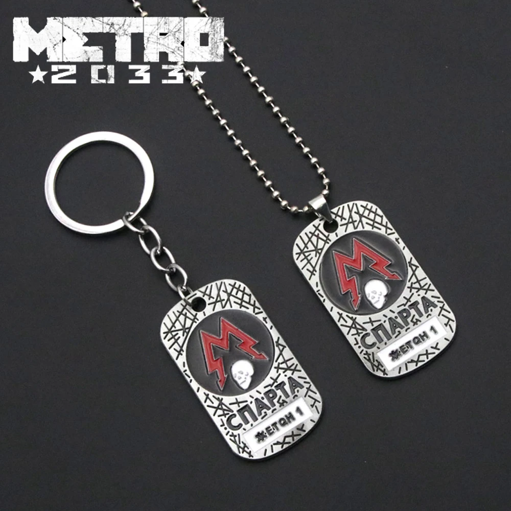 Game Metro Exodus 2033 Keychain Classic Spartan Rangers Dog Tag Skull Metal Pendant Keyring For Men Car Women Bag Acceesories