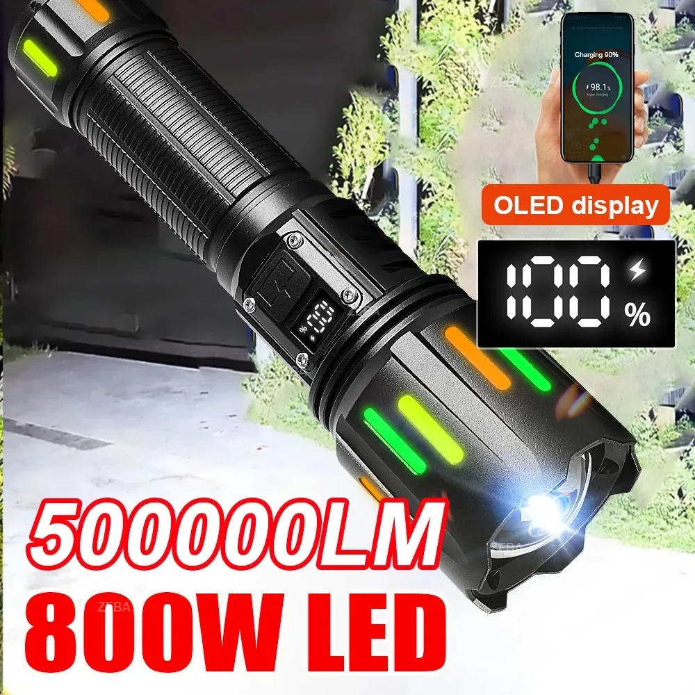 

500000LM 800W/300W Most Powerful Led Flashlight High Power Rechargeable Tactical Flash Light Torch Light Camping Hunting Lantern