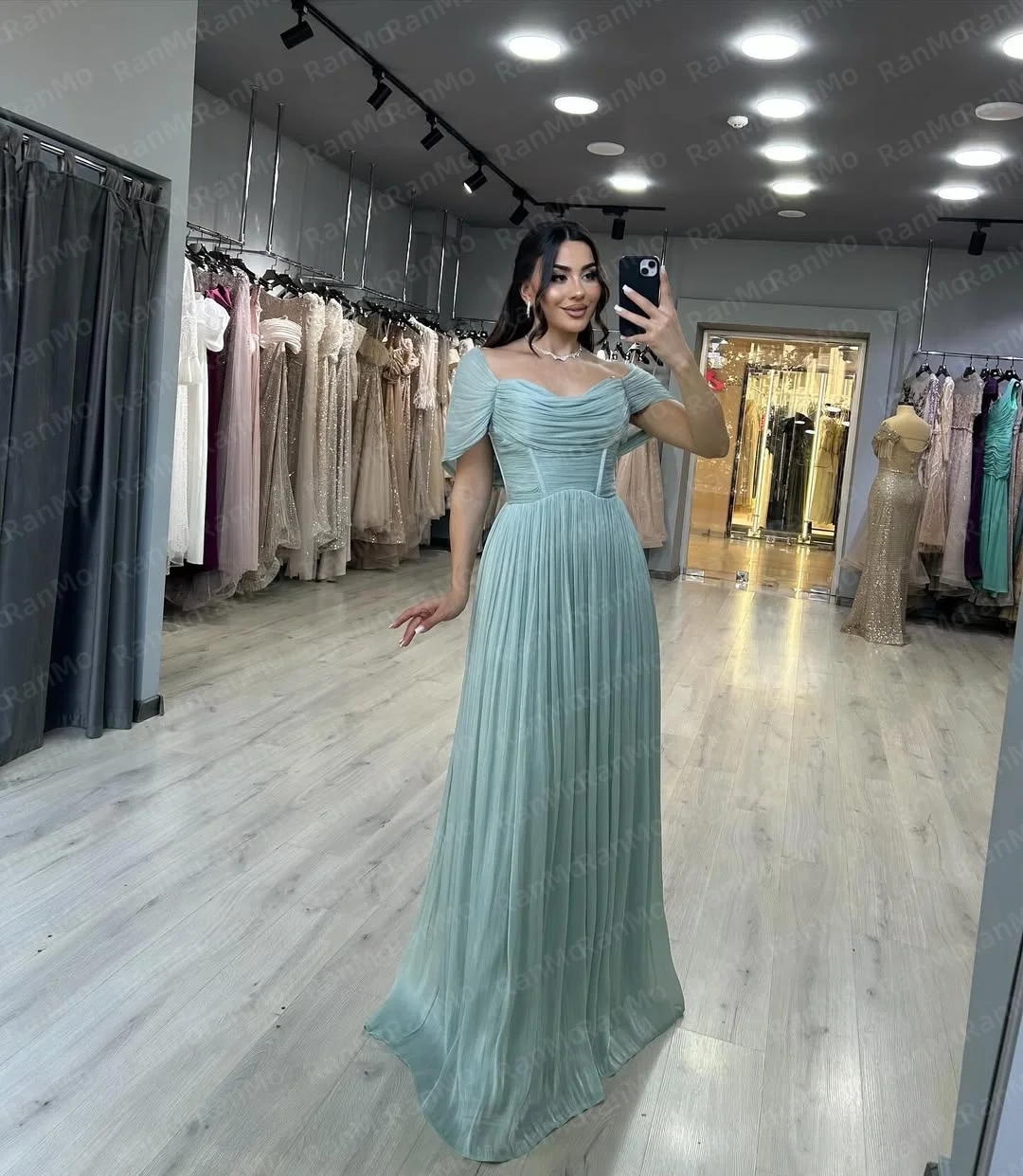 فستان Ranmo أنيق على شكل حرف a للحفلات الراقصة بطول الأرض وطيات على شكل قلب عاري الكتفين بدون أكمام فساتين سهرة أنيقة 2026
