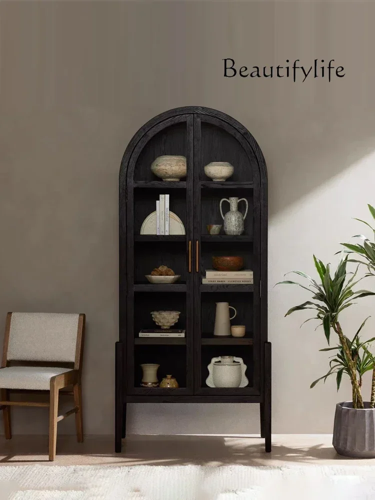 

X American medieval solid wood bookcase living room floor glass door decorative cabinet