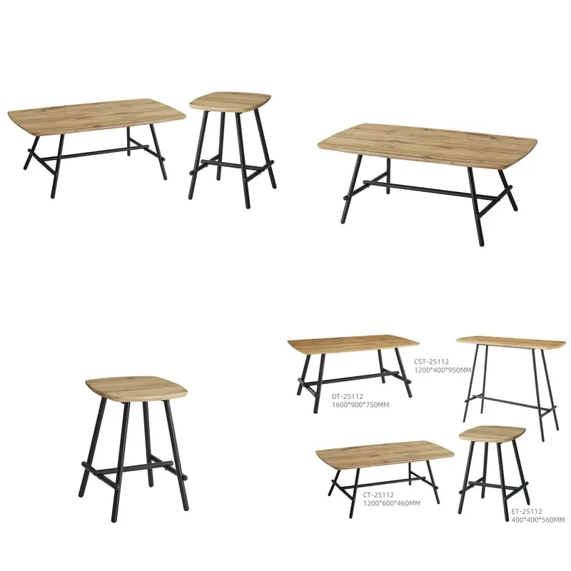 Modern Wooden Coffee Table Set with Metal Frame Dining Room Side Table Home Decoration Furniture for Apartment Living Room