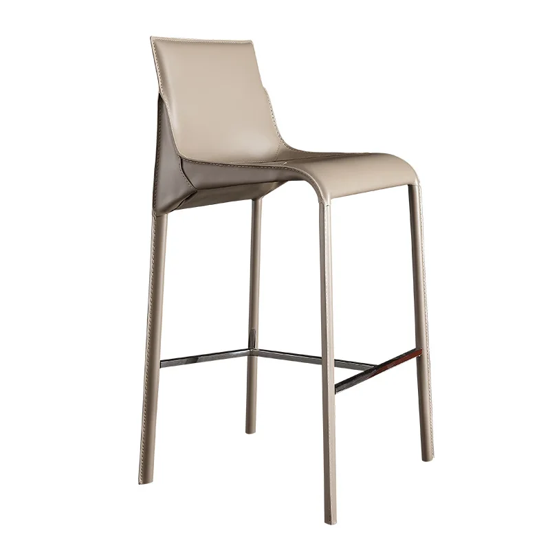 

High-end home bar chair Italian light luxury Nordic saddle leather bar chair modern simple backrest high stool