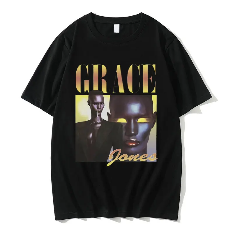 Singer Grace Jones Graphic T-shirts Men Women Hip Hop Loose Oversized Tshirt Men's Casual 100% Cotton Tees Male Vintage T Shirt