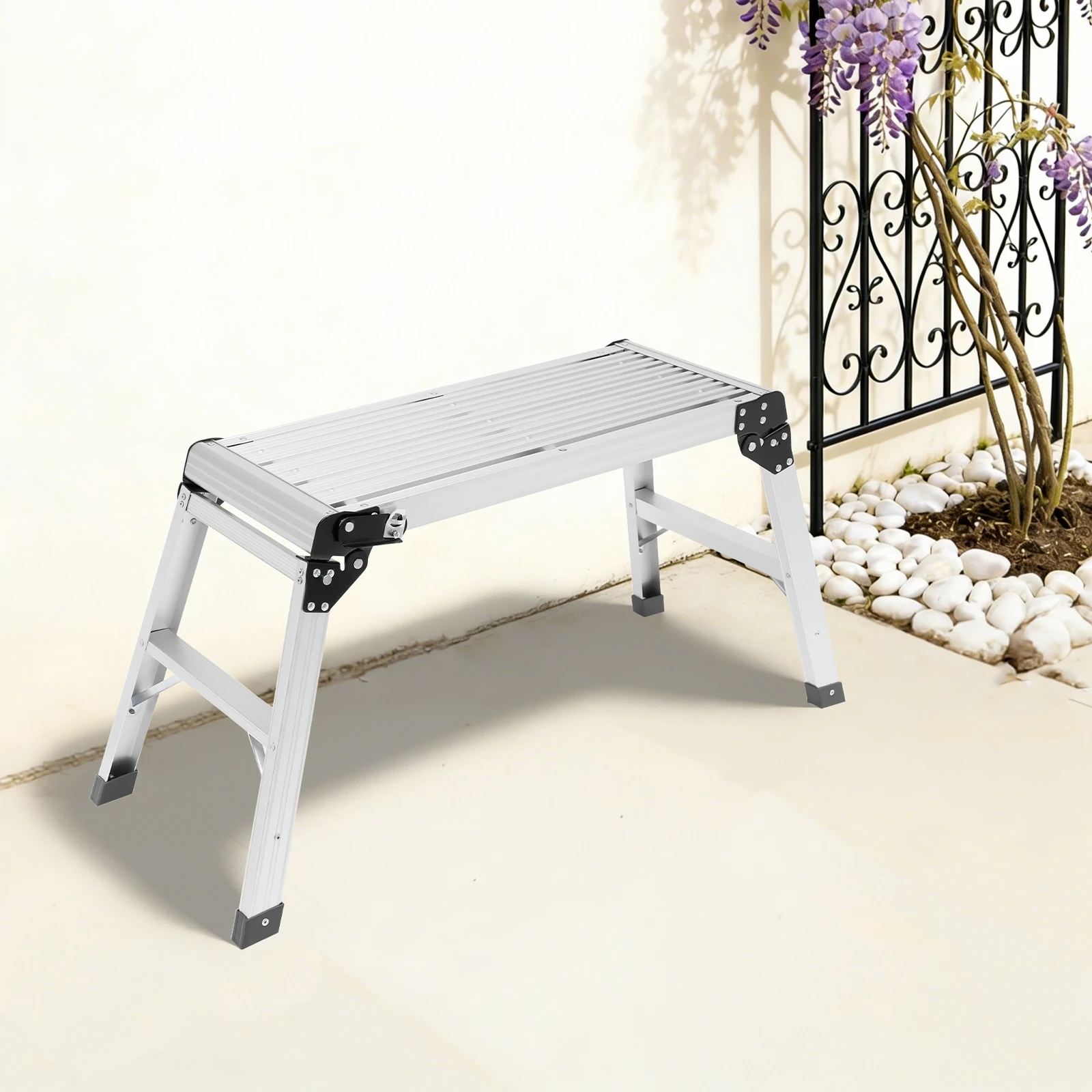 Aluminium-Arbeitsplattform mit Arbeitsfläche, klappbare Werkbank bis zu 150 kg belastbar für Zuhause, Büro, Werkstatt, Garage, 76 x 30 cm (Silber)