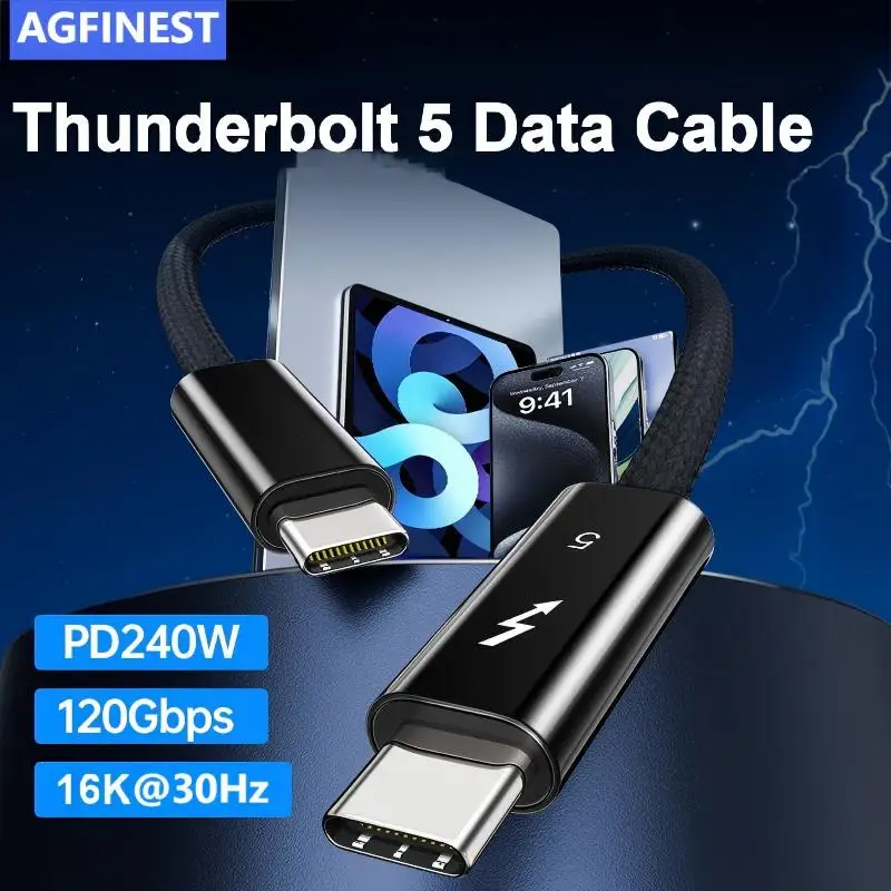 New 16K PD 240W Type C Thunder-bolt 5 Fast Charging Cable 120gbps USB C High-Speed Transmission Cable for MacBook iPad Monitors