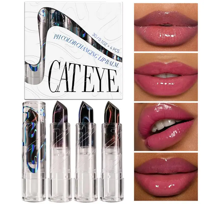 4pcs Color Changing Lipstick Glitter Tinted Hydrating Lip Balm Fine Shimmer Lipstick Moisturizing Jelly Glitter Colored Lip Balm