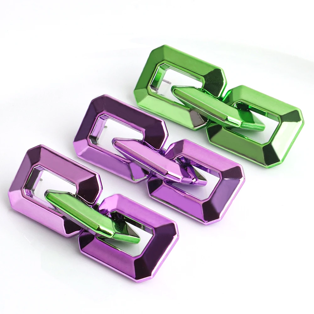 FishSheep 2022 New Green Acrylic Chain Drop Earrings for Women Trendy Metallic Purple Link Long Earring y2k Girls Jewelry Gifts