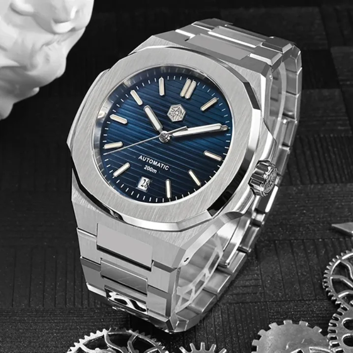 

San Martin Мужские автоматические часы 43 мм Механические наручные часы 20ATM Водонепроницаемые BGW-9 Светящийся сапфир PT5000 SW200