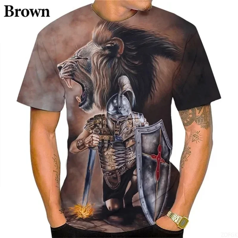 Ritter Templer 3D-Druck T-Shirt für Herren, Kreuzritter-Kreuz Krieger Pferd Grafik Casual Streetwear Mehrere Farben Streetwear – Detail 6