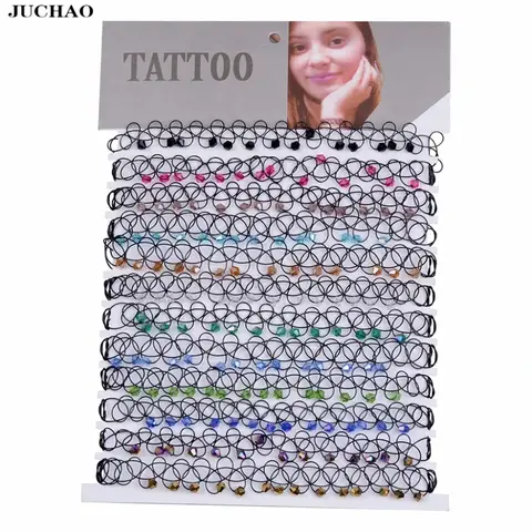 JUCHAO Collares Vintage Stretch Tattoo Choker Necklaces For Women Girl Charm Gothic Crystal Bea Necklace Female Wedding Gift