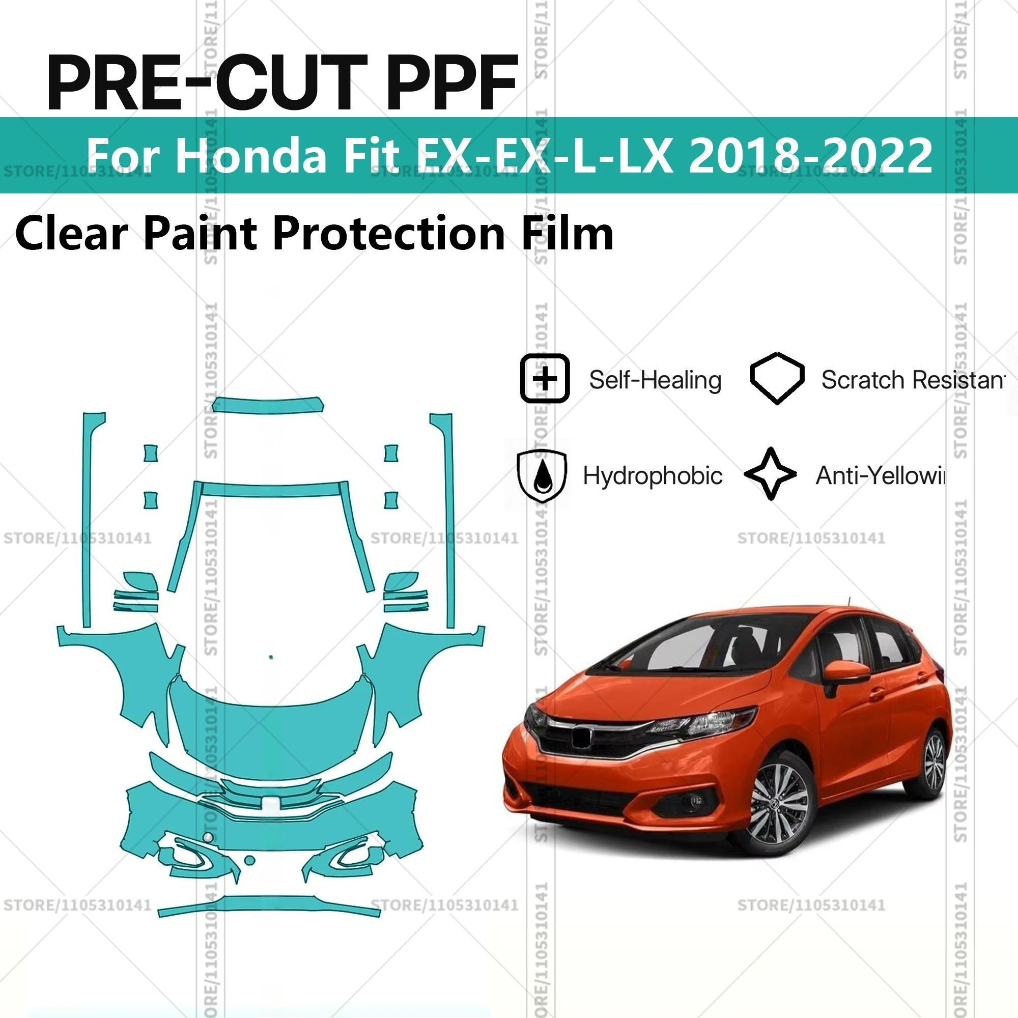 

For Honda Fit EX-EX-L-LX 2018-2022 Pre-Cut Paint Protection Film PPF Transparent Car Film Automotive PPF Front Kit - Rockers